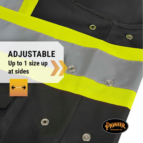Pioneer Safety Vest for Men, Hi Vis Reflective Solid Neon, 8 Pockets, Zipper, Adjustable for Construction, Traffic,