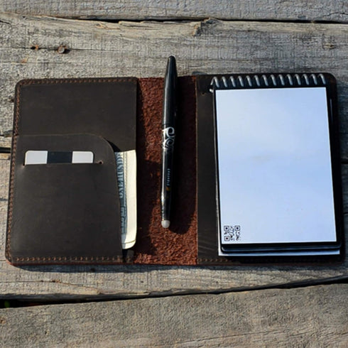 JJNUSA Compatible with Rocketbook Mini Cover, Handmade Distressed Genuine Leather Journal Notebook Cover, Dark Brown