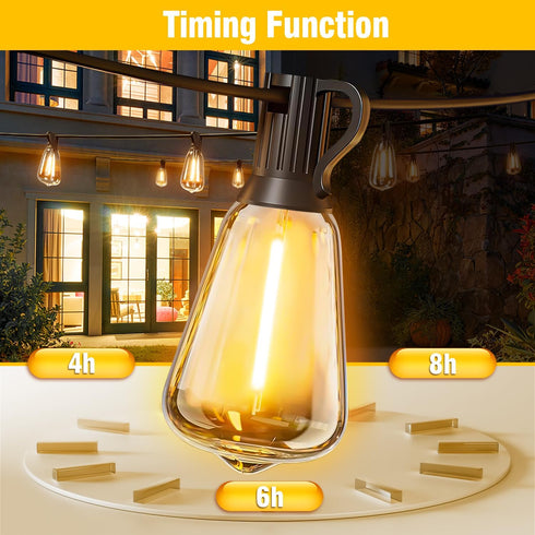 ST38 Bulbs, (66FT) Solar String Lights Outdoor Waterproof with Remote & Timer, LED Shatterproof USB & Solar Powered