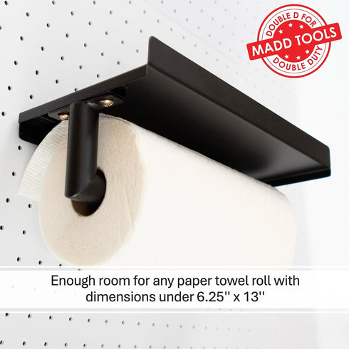 Pegboard Paper Towel Holder and Shelf, Peg Board Accessory Kit with Heavy Duty Pegboard Hooks for Garage Workshop Craft