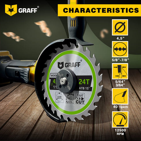 GRAFF 4-1/2 Inch Circular Saw Blade, 24-Teeth Grinder Blade for Wood, Plywood, Drywall, MDF, Plastic Cutting