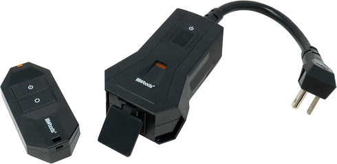 Woods 50125WD Wireless Remote Control Outlet Kit, Electrical Plug In Remote Light Switch, 1 Grounded Outlet, Black