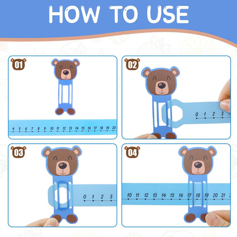 Eersida 24 Pcs PVC Math Number Line 0 to 30 for Students, Animal Positive Integers Slide Rules, 16.5 x 1.5 Inch (Bright