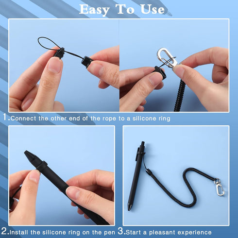 Tatuo 20 Set Anti Lost Lanyard with Black Ballpoint Pen, Safety Clip, Coil Lanyard (Extends to 55 Inch) & Soft Silicone