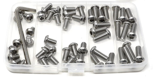 iexcell 50 Pcs Stainless Steel 304 Hex Socket Button Head Cap Screws Bolts Assortment Kit, M6 x 8/10/12/16/20, 1.0 mm