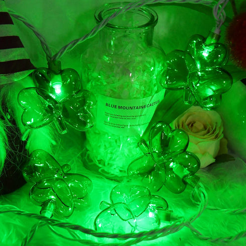 20LED 12Ft 20 St Patrick's Day Decorations Lights, Clear Green Shamrock String Lights Outdoor Waterproof with LED Lucky