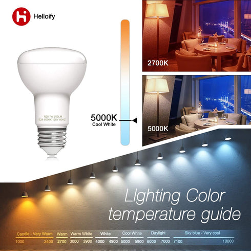 Dimmable R20/BR20 LED Flood Light Bulb, 7W, 50W Equivalent, 5000K Daylight White, 600lm Each, Energy Saving Lamp for Office/Home, E26 Screw Base, 6 Count (Pack of 1) by helloify