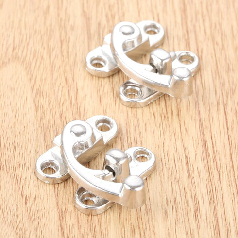 Yetaha 2PCS Antique Box Hasp Latch - Decorative Horn Lock Silver Hook Buckle Clasp Small Hardware for Wooden Jewelry