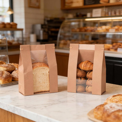 100Pcs 13.78.23.7in 80g 100 Sourdough Bread Bags with Window Bread Bags for Homemade Bread, Thick Coated Kraft