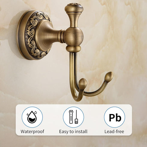 Antique Bronze Brass Bath Towel Hooks - Wall Mounted Bathroom Hardware Accessories with Pattern Carving Design