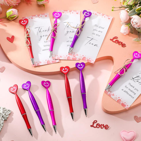 Jetec Valentine's Day Appreciation Gifts, Heart Pens with Thank You Cards, Smile Face Ballpoint Pens for Team Coworker