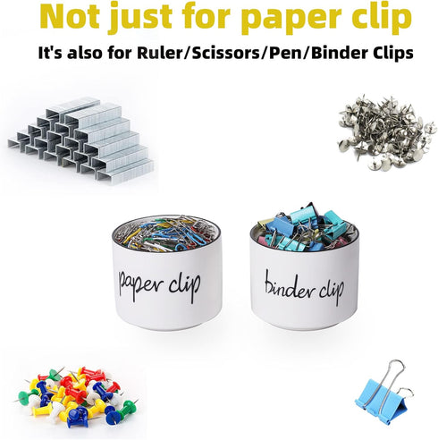ONTUBE Ceramic Paper Clip Holder and Binder Clip Holder Set for Desk Organizer (White)