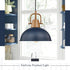 Emliviar Hammered GE269MIL Dome Pendant Light, Wood Adjustable Hanging Lamp with Metal Shade, Blue Finish, BL+WD
