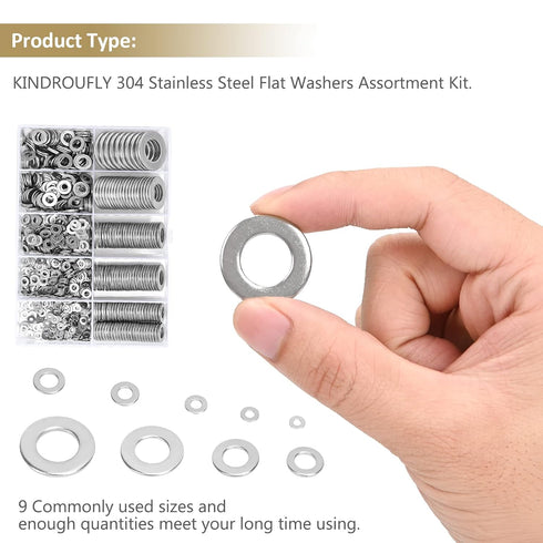 800 Pieces 304 Stainless Steel Flat Washers Assortment Kit, Fender Washers in 9 Sizes (M2-M12)