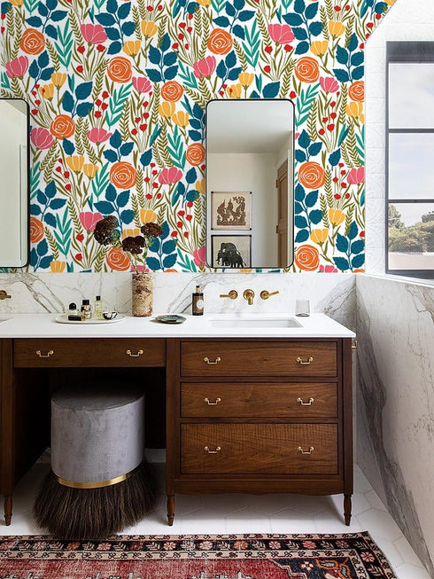 HAOKHOME 93386-4 Peel and Stick Wallpaper Floral Removable Contact Paper for Bathroom Decor