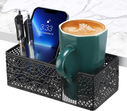 Desk Organizer Clip-on Cup Holder, Pencil Holder for Beverages & Phone Storage, Office Accessories