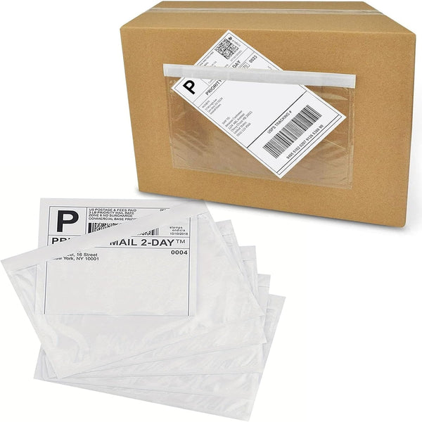 Shipping Labels Sleeves - Packing Slip Envelope Pouches 7.5" x 5.5" with Clear Self-Adhesive (50 Pack)