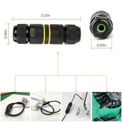 3 Pole Wire Connector Waterproof, IP68 External Electrical Junction Box, M20 for 5-12mm Wire Range (AC 450V, 24A), 2