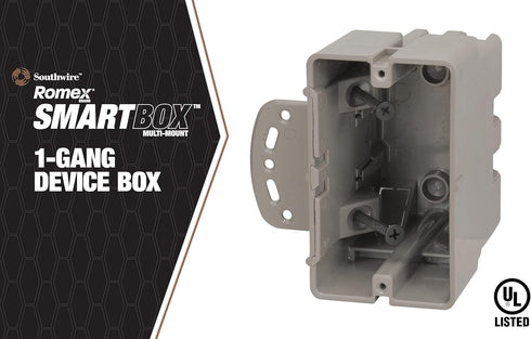 Southwire MSBMMT1G Adjustable Depth 1-Gang Multi-Mount Electrical Box, Heavy Duty, Gray