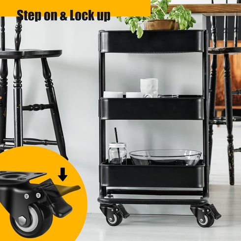 2" Caster Wheels, Set of 4 Heavy Duty Silent Locking Casters with Polyurethane (PU) Wheels, Swivel Plate for Cart,