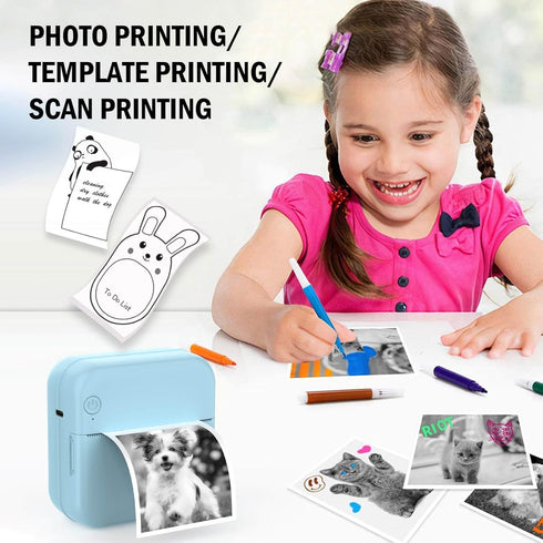 Pocket Printer for iPhone/Android, Wireless Mini Sticker Printer with 10 Rolls Thermal Paper, Portable, Blue