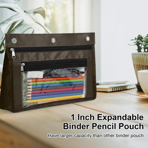 YoeeJob 1inch Expandable Pencil Pouch - 2 Pack Large Capacity Zipper Pencil Pouch for 3 Ring Binder, Clear Binder