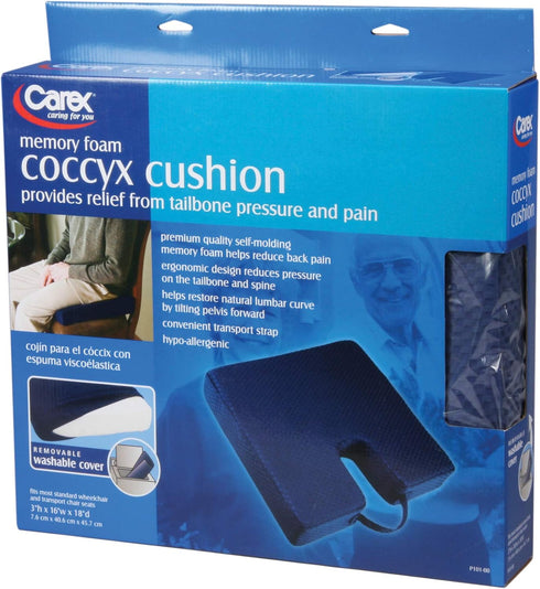 Tailbone Carex Memory Foam Coccyx Seat Cushion - Pain Relief Cushion - Sciatica Pillow for Sitting and Pain Relief