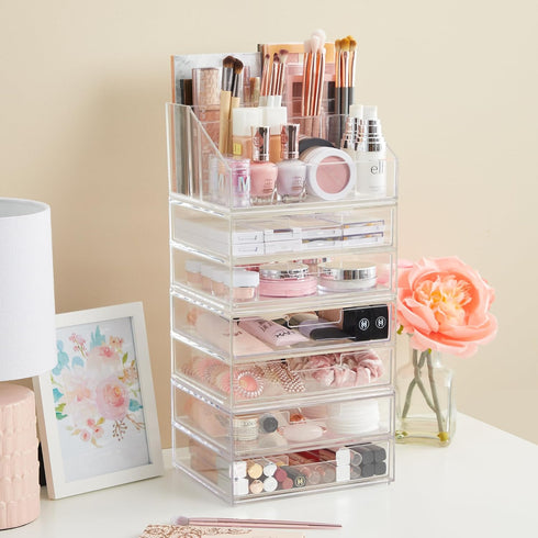 STORi Chloe Space-Saving Clear Drawer Organizer with 4 Wide Drawers for Office, Kitchen, Beauty Supplies, Made in USA