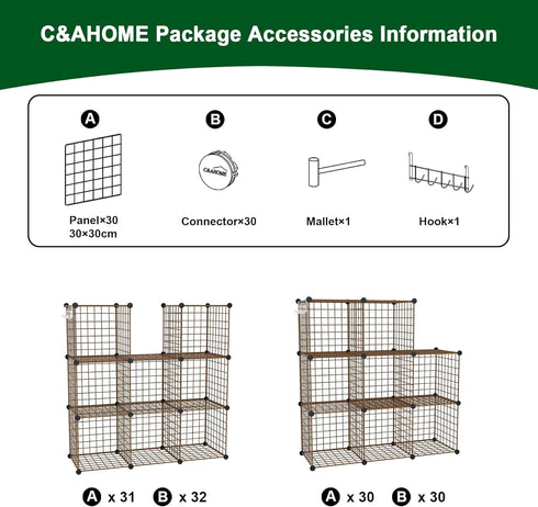 8 Closet 24.8" 12.4" 48.4" UWCS3008R C&AHOME Wire Cube Storage, - Cube Organizer Metal C Grids, Modular Shelves Units