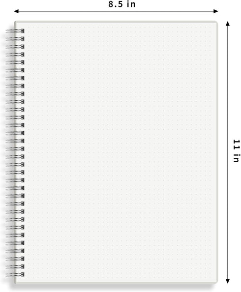 HULYTRAAT Large Dot Grid Spiral Notebook, 8.5" x 11", Premium 100gsm Ivory White Paper, Sturdy See-Through Cover, 128 Dotted Pages per Notebook(2 Pack) for Home, School, Office, Artist Writing/Drawing by HULYTRAAT