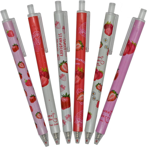 Maydahui 12PCS Strawberry Gel Pens - Cute Fruit Pen - Black Ink for Girls School Party