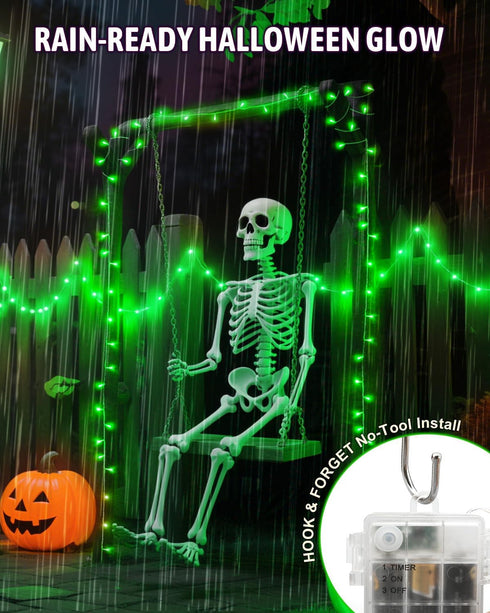 Kelumi 16.4ft 50 Halloween Lights Battery Operated, Green Fairy Lights with Timer Waterproof LED Halloween Decorations