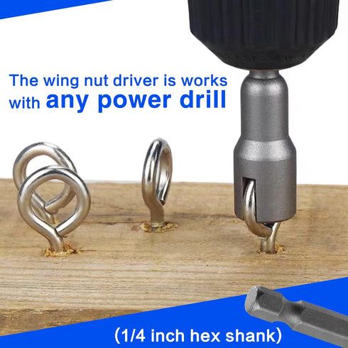 SPEEDWOX 2 Pcs Power Wing Nut Driver Set, 1/4 Inch Hex Shank Steel Drill Bits for Wing Nuts, Eye Screws