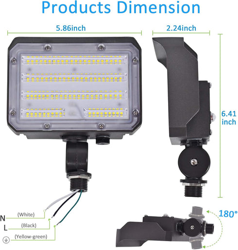 30W 5000K 4,050lm(200W AC100-277V LED Flood Light with Knuckle, Outdoor Security Fixture Light with Dusk-to-Dawn