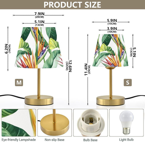 Dimmable ALAZA Table Lamp for Bedroom Nightstand Tropical Palm Leaf Flower Bedside Lamp with USB Port Fabric Shade Desk