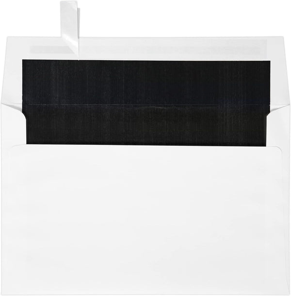 LUXPaper A9 Foil Lined Invitation Envelopes | Peel & Press | 5 3/4" x 8 3/4" | White w/Black LUX Lining | 60lb. Text | 50 Qty by Envelopes.com