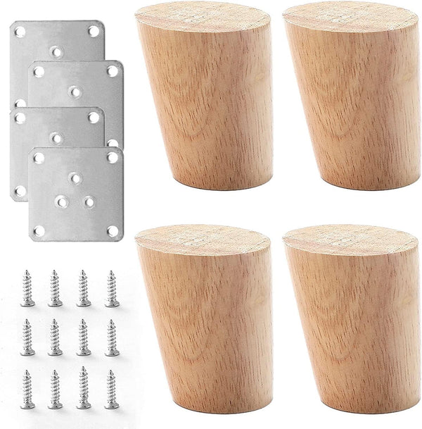 Tophacker Solid Wood Round Furniture Legs, Replacement Sofa Feet, Wooden Cabinet Legs, Table