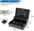 Cash Box with Key Lock on Top, 11.8L x 9.5W x 3.5H Inches, Durable Black Metal Money Box with Tray & 4 Bill Slots