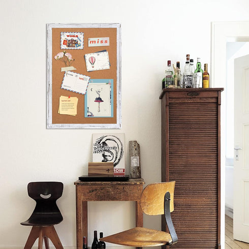White Cork Board Bulletin Board, 24" x 18" Wooden Framed, Decorative Hanging Pin Board for Office Home School