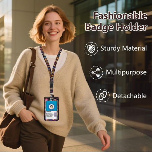 Book Lover Gifts for Women, Reading Lanyards for ID Badge, Bookshelf ID Badge Holder with Retractable Reel Clip