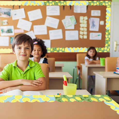 Whaline 69 Feet Summer Lemon Bulletin Board Borders with Self-Adhesive Trim in 5 Designs for Classroom Decorations