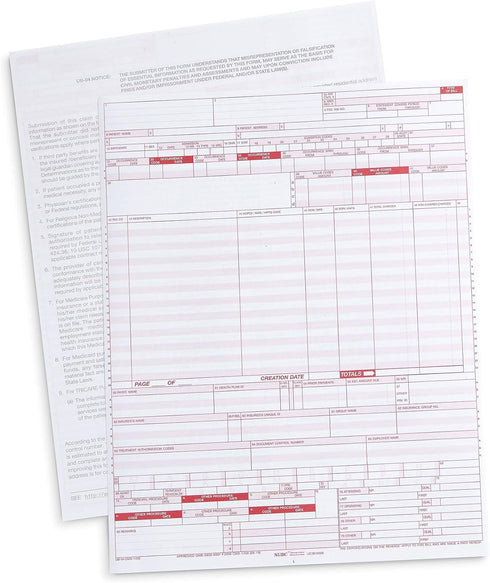 Blue Summit Supplies 500 UB04 CMS 1450 500 Pack, 8.5 11 Claim Forms, Health Insurance Claim Forms for Hospitals