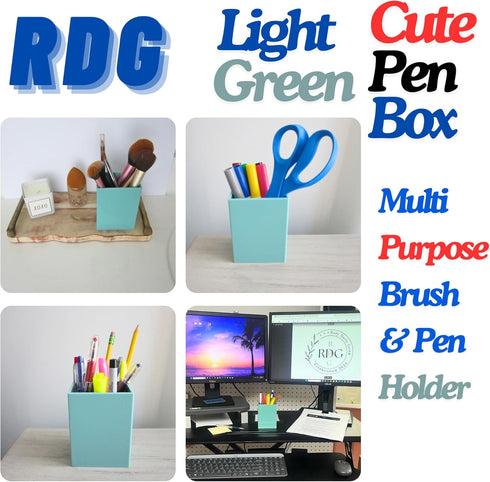 RDG Light Green Plastic Cute Pen Holder | Rectangular Shape Pen Box | Desk Organizer for School, Home, Stationery