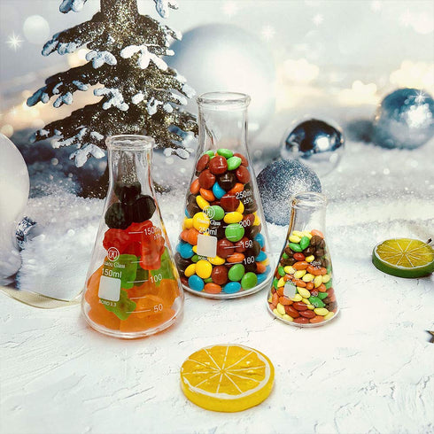 Glass Erlenmeyer Flask Set, 50ml, 150ml, and 250ml, Narrow Mouth Graduated Flasks, 3.3 Borosilicate Glass