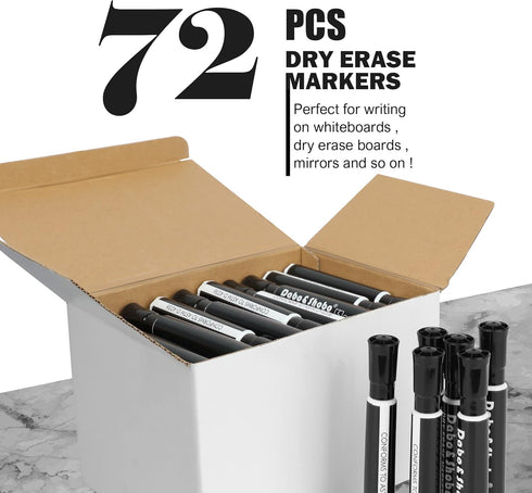 Dabo&Shobo Dry Erase Markers, Bulk Pack Of 72 Count, Low Odor Ink, Chisel Tip, Black Whiteboard Markers Perfect For Writing on Whiteboard, Mirror, Glass For School, Office, Home by Dabo&Shobo