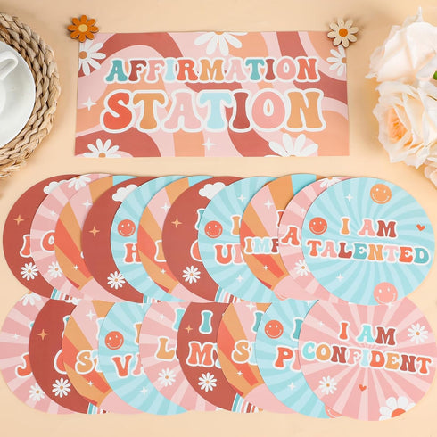 Hippie Affirmation Station Bulletin Board Set Groovy Positive Cutouts for Classroom Home School Wall Decor