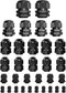 ISPINNER 32pcs Nylon Cable Gland Waterproof IP68 Adjustable 3-18mm, NPT 3/4, NPT 1/2, PG13.5 (Black)