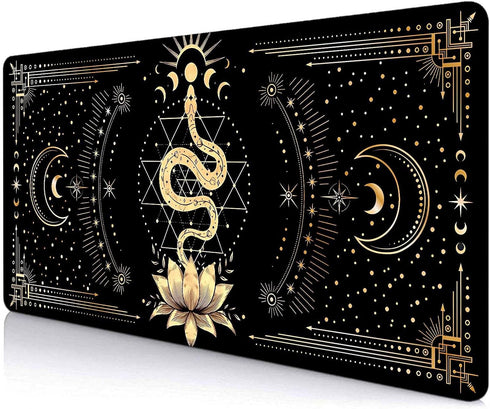 Black & Gold Large Mouse Pad, Boho Snake Witch Desk Mat for Desktop, 35.4x15.7 in for Gaming & Office