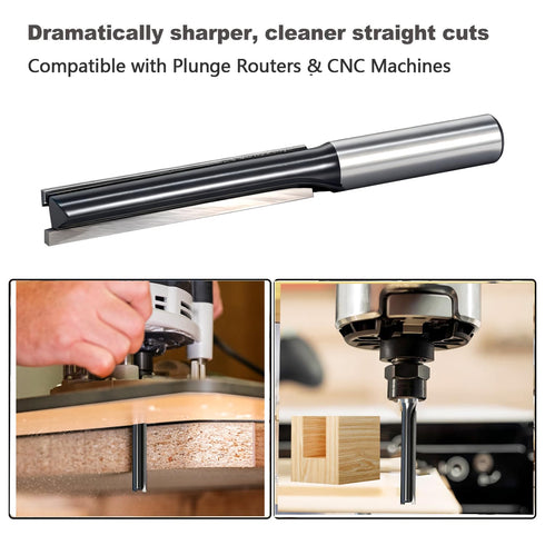 3" 1/2" 2-Flute Extra Long Straight Plunge Router Bit Shank, Carbide-Tipped Bit for Deep Wood Grooving, Slotting & CNC