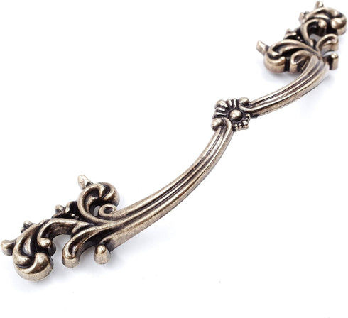 JETLAND 4-Pack, 4" PW1619ABR102 French Provincial Drawer Pulls - Antique Brass, Hole Centers, Vintage Shabby Chic Pulls